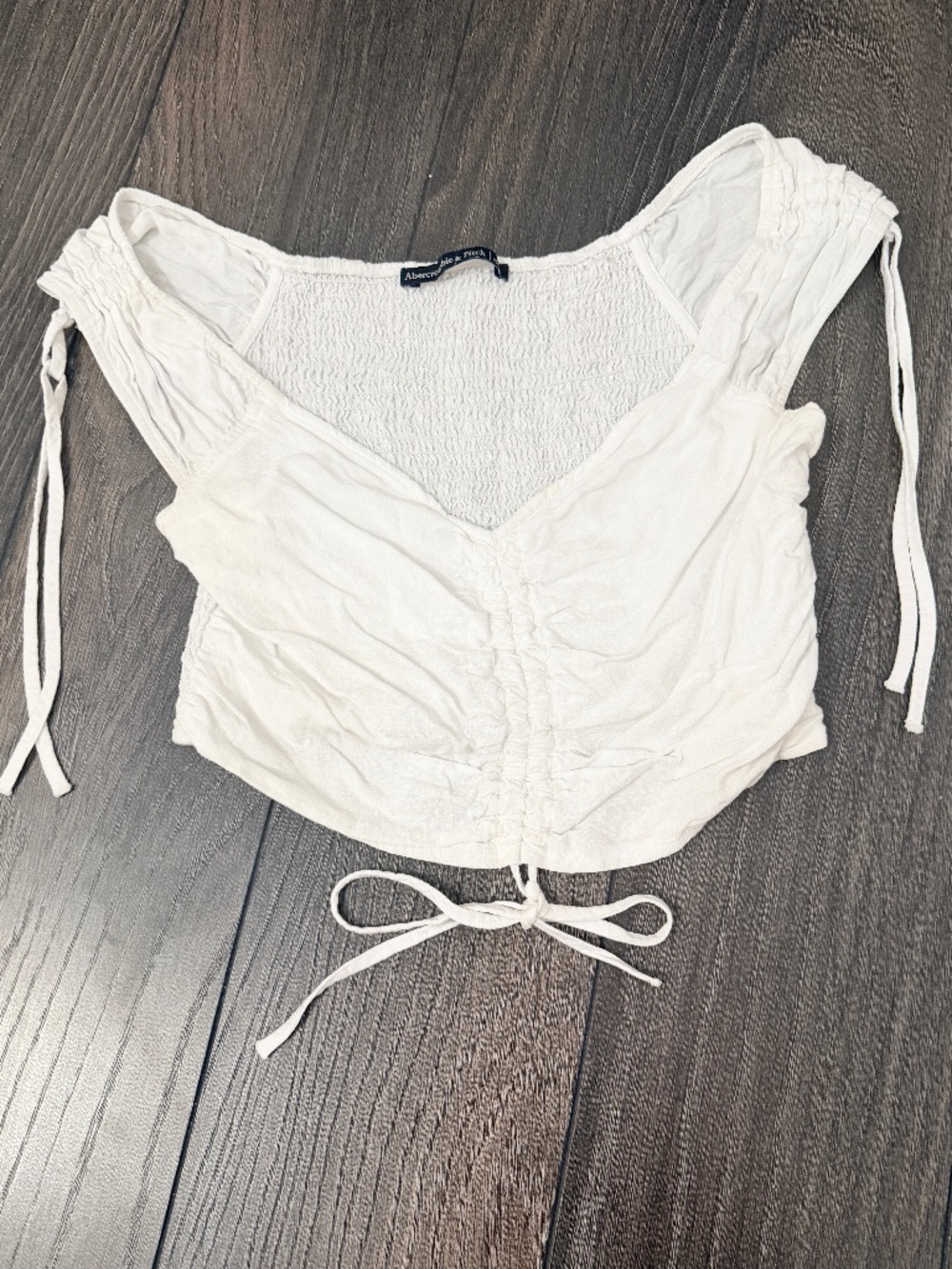 Abercrombie & Fitch Women's White Tie Ruched Summer Crop Top